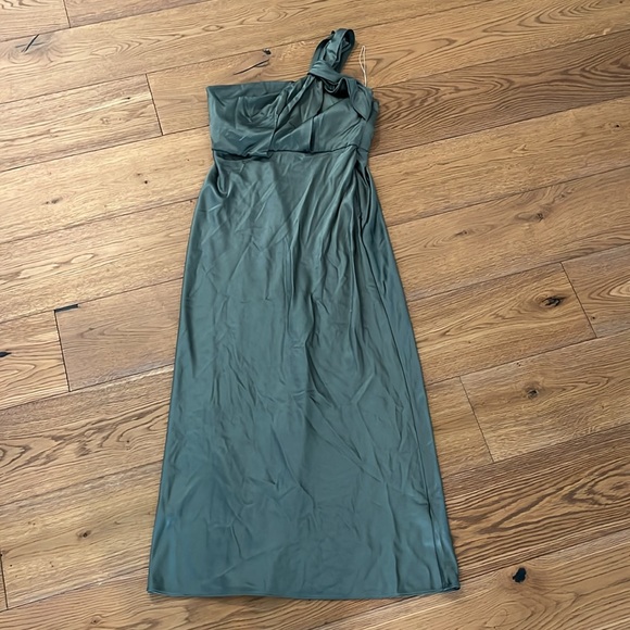 Significant Other Nordstrom size 8 dress satin green asymmetrical one strap - Picture 2 of 7